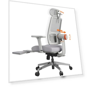 Ergonomic Chair with Footrest, Auto-Following Backrest Headrest, Adaptive Lower Back Support — Back & Seat Cushions, NEWTRAL