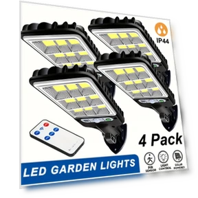 Solar Motion Sensor Lights 4-Pack, Solar Panel Powered Security Lights for Garden, Garage, Yard, Backyard, Patio — Outdoor Security & Flood Lighting