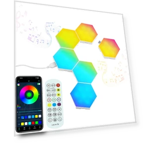 Hexagon LED Wall Lights, Smart Home Decor with Music Sync, 6 Pack — Wall Lighting