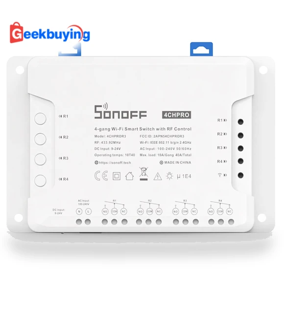 4-gang Wi-Fi Smart Switch with RF Control — Smart Home Hubs & Controllers, Sonoff