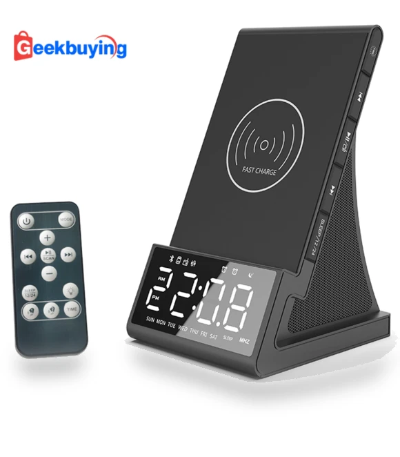 Wireless Fast Charger Alarm Clock Radio with Bluetooth Speaker — Clock Radios, GREEN TIME