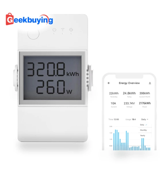20A Smart Power Meter Switch with LCD Screen and App Control — Power Management, Sonoff
