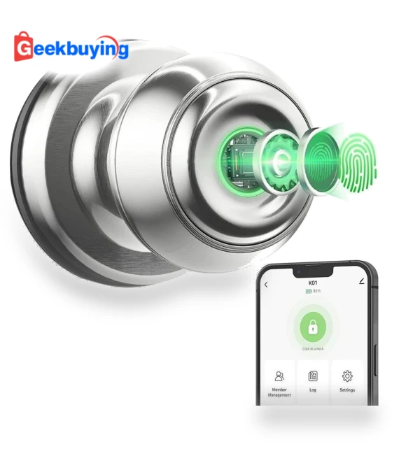 Smart Door Knob with Biometric Fingerprint, App Control, Emergency Keys — Deadbolts, Geek Chef