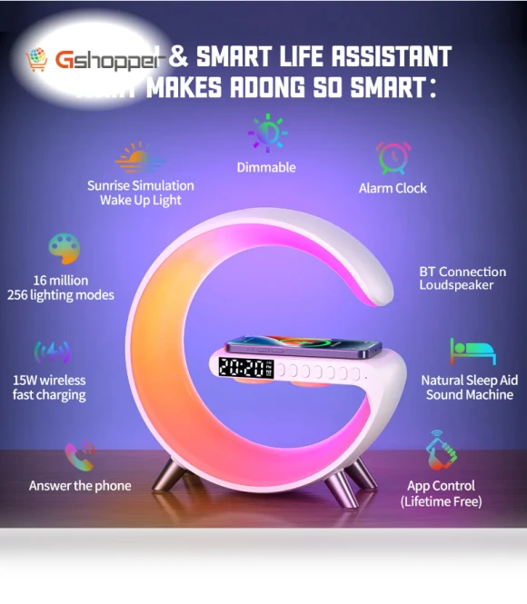 5-in-1 Smart Light with Wireless Charger, Clock, and Speaker — Chargers