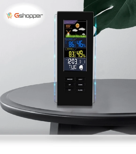Colorful Screen Indoor Outdoor Temperature Humidity Meter Barometer Smart Digital Clock — Weather Monitoring Clocks