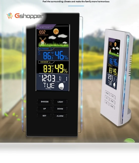 Colorful Screen Indoor Outdoor Temperature Humidity Meter Barometer Smart Digital Clock — Weather Monitoring Clocks