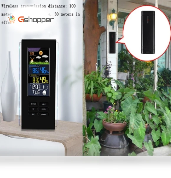 Colorful Screen Indoor Outdoor Temperature Humidity Meter Barometer Smart Digital Clock — Weather Monitoring Clocks