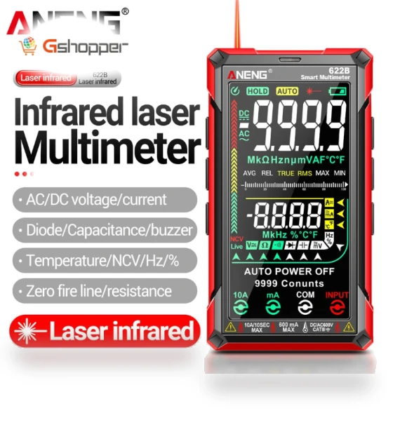Digital Smart Multimeter 10A Tester Meter Auto Range True RMS DC/AC 9999 Multitester With Laser Lamp Capacitance Ohm — Multimeters & Analyzers, ANENG