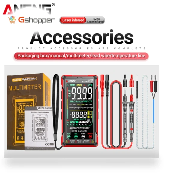 Digital Smart Multimeter 10A Tester Meter Auto Range True RMS DC/AC 9999 Multitester With Laser Lamp Capacitance Ohm — Multimeters & Analyzers, ANENG