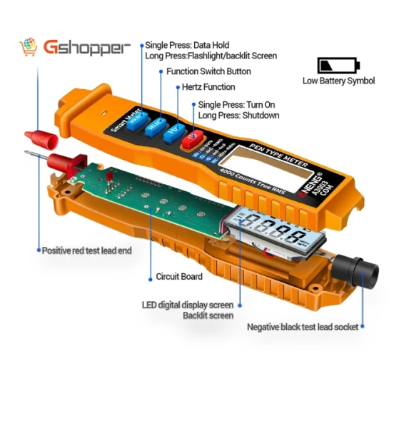 Digital Pen Multimeter 4000 Counts Smart Meter with NCV AC/DC Voltage Resistance Capacitance Testers — Electrical Testers, ANENG