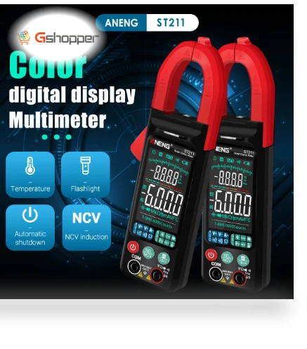 Digital Clamp-On Current Multimeter 6000 Counts True RMS Large Color Display — Clamp Meters, ANENG