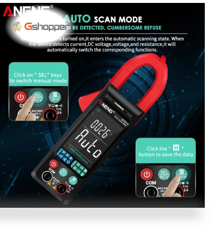 Digital Clamp-On Current Multimeter 6000 Counts True RMS Large Color Display — Clamp Meters, ANENG