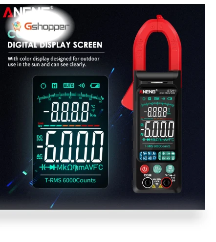 Digital Clamp-On Current Multimeter 6000 Counts True RMS Large Color Display — Clamp Meters, ANENG