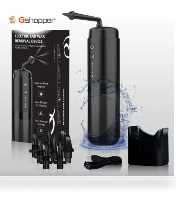 Automatic Electric Ear Cleaner with Jet Flusher and Nozzles — Syringes