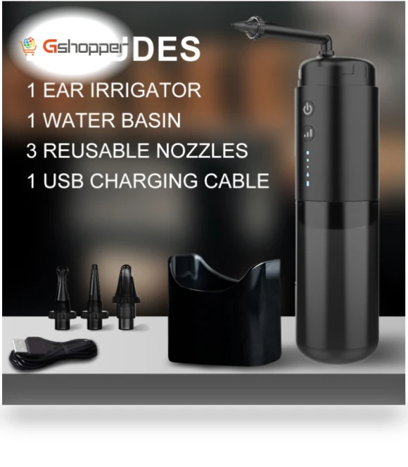 Automatic Electric Ear Cleaner with Jet Flusher and Nozzles — Syringes