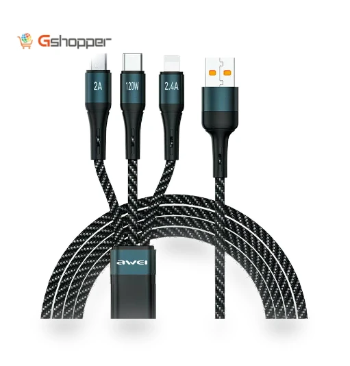 PD120W 3-in-1 Type-C Fast Charging Cable with Intelligent Temperature Control — Charging Solutions, AWEI