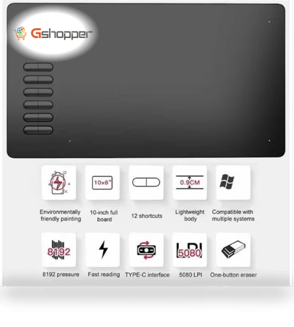 10x6 inch Smart Touch Electronic Drawing Board with Type-C Interface — Digital Drawing Tools, Huike