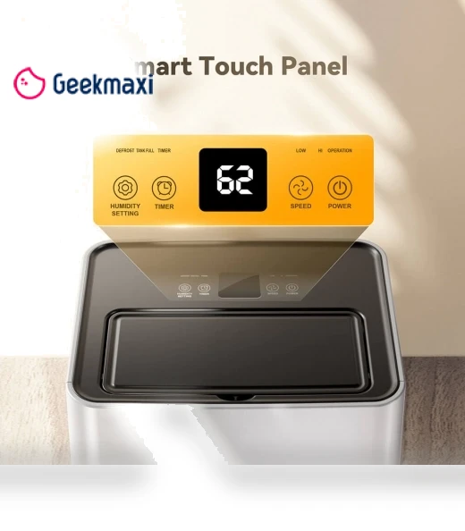 Dehumidifier with 3.2L Water Tank, 16L/Day, Flat 35dB Noise, Smart Touch Panel — Air Moisture Control, Solayce