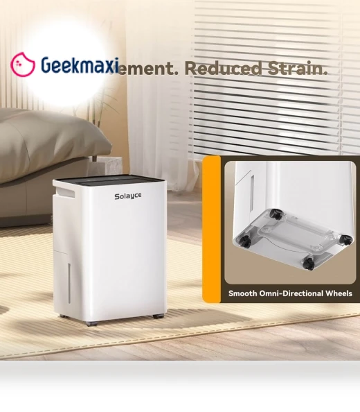 Dehumidifier with 3.2L Water Tank, 16L/Day, Flat 35dB Noise, Smart Touch Panel — Air Moisture Control, Solayce