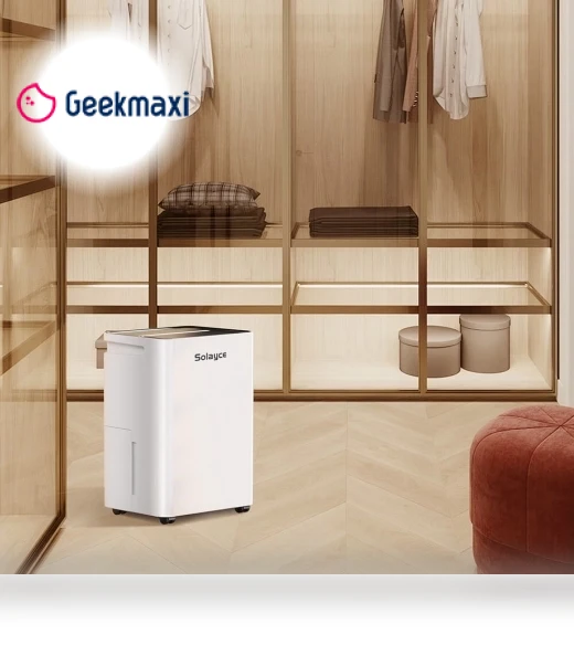 Dehumidifier with 3.2L Water Tank, 16L/Day, Flat 35dB Noise, Smart Touch Panel — Air Moisture Control, Solayce