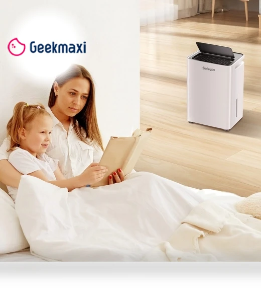 Dehumidifier with 3.2L Water Tank, 16L/Day, Flat 35dB Noise, Smart Touch Panel — Air Moisture Control, Solayce