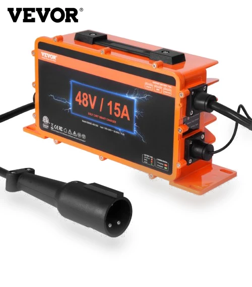 48 Volt 15 AMP Golf Cart Smart Battery Charger for Club Car 3-Pin Round — Battery Chargers, VEVOR