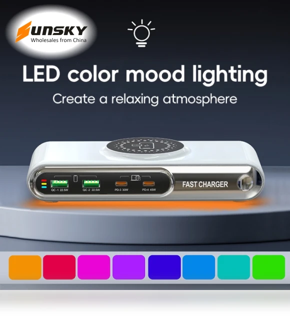 6 in 1 72W Multifunctional Smart Charger with LED Ambient Light — Chargers, F9A