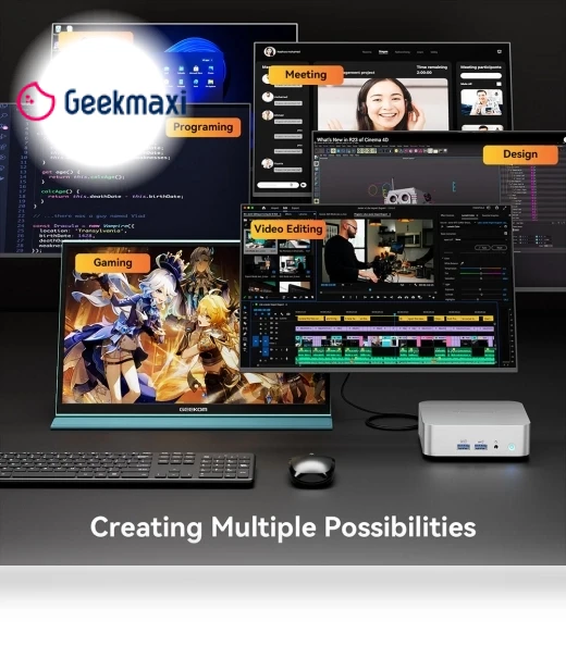 AI Mini PC with AMD Ryzen 7 8845HS, 32GB RAM, 1TB SSD — Compact Desktops, GEEKOM