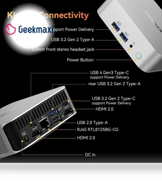 AI Mini PC with AMD Ryzen 9 8945HS, 32GB DDR5 RAM, 2TB SSD — Compact Desktops, GEEKOM