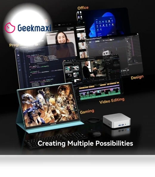 AI Mini PC with AMD Ryzen 9 8945HS, 32GB DDR5 RAM, 2TB SSD — Compact Desktops, GEEKOM