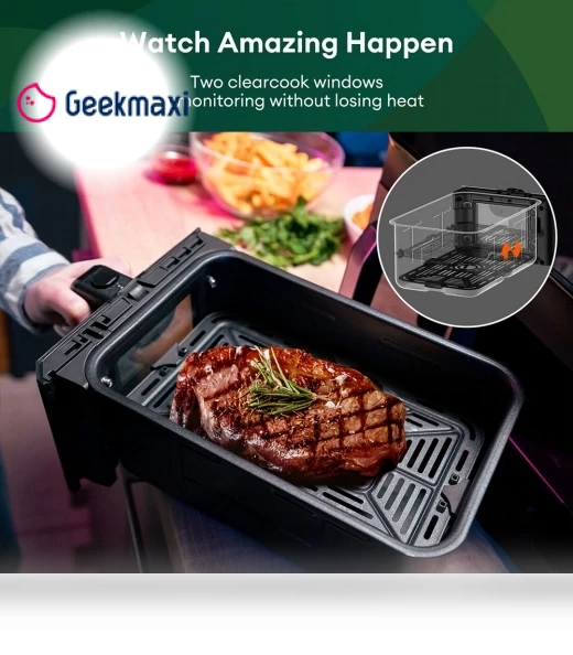 Dual Air Fryer with Viewing Window, 8L Family Sized, Nonstick, 8-in-1 Smart Programmes — Air Fryers, Chefree