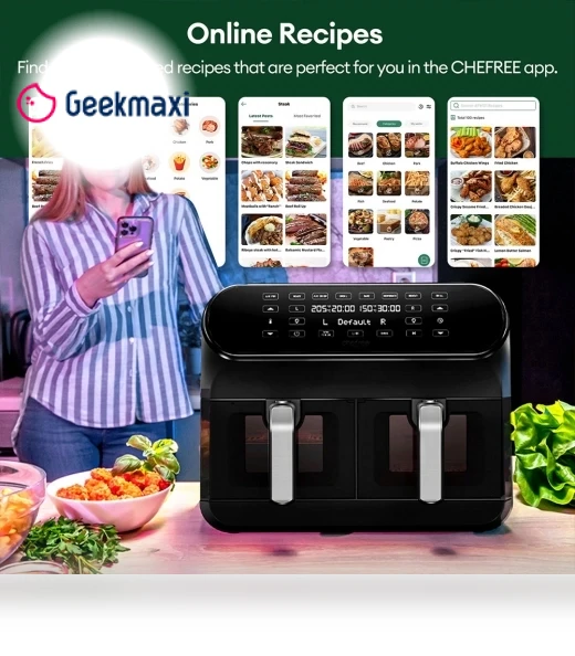 Dual Air Fryer with Viewing Window, 8L Family Sized, Nonstick, 8-in-1 Smart Programmes — Air Fryers, Chefree