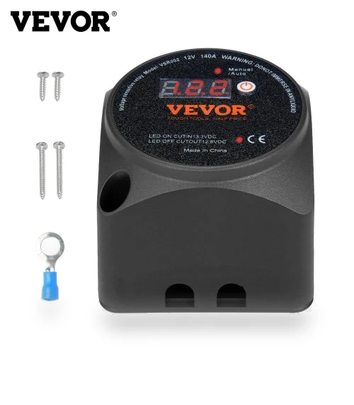 Dual Battery Isolator Kit, 12V 140Amp, Manual and Auto Modes VSR Voltage Sensitive Relay with LCD Screen — Relocation Kits, VEVOR