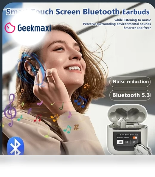 Smart LCD Touchscreen Bluetooth 5.3 Earbuds, Waterproof Wireless Sport Headphones — Audio Gear, NONAME