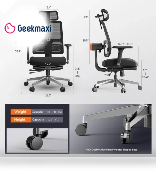 Ergonomic Chair with Footrest, Auto-Following Backrest Headrest, Adaptive Lower Back Support - Black — Back & Seat Cushions, NEWTRAL