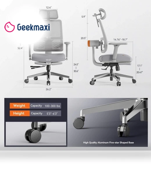 Ergonomic Chair with Footrest, Auto-Following Backrest Headrest, Adaptive Lower Back Support - Gray — Back & Seat Cushions, NEWTRAL