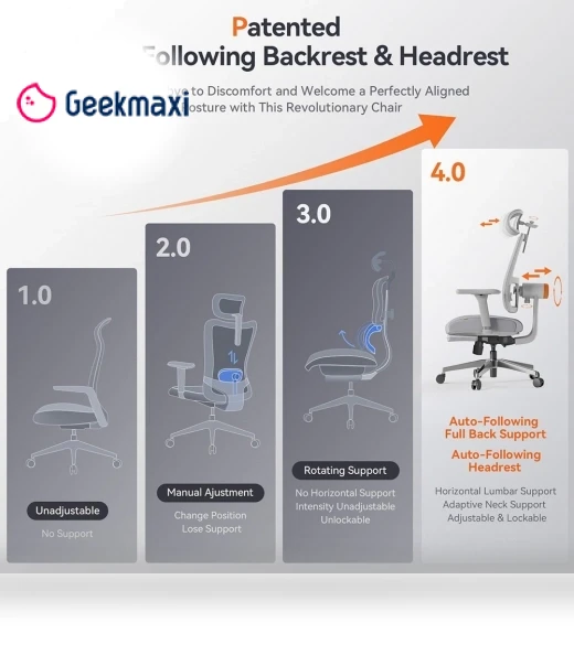 Ergonomic Chair with Footrest, Auto-Following Backrest Headrest, Adaptive Lower Back Support - Gray — Back & Seat Cushions, NEWTRAL