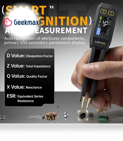 Mini Smart Tweezer LCR Meter/ESR Meter with 100Hz, 1kHz, 10kHz Frequency — LCR Measurement Tools, FNIRSI