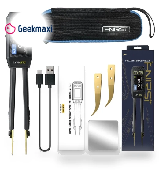 Mini Smart Tweezer LCR Meter/ESR Meter with 100Hz, 1kHz, 10kHz Frequency — LCR Measurement Tools, FNIRSI