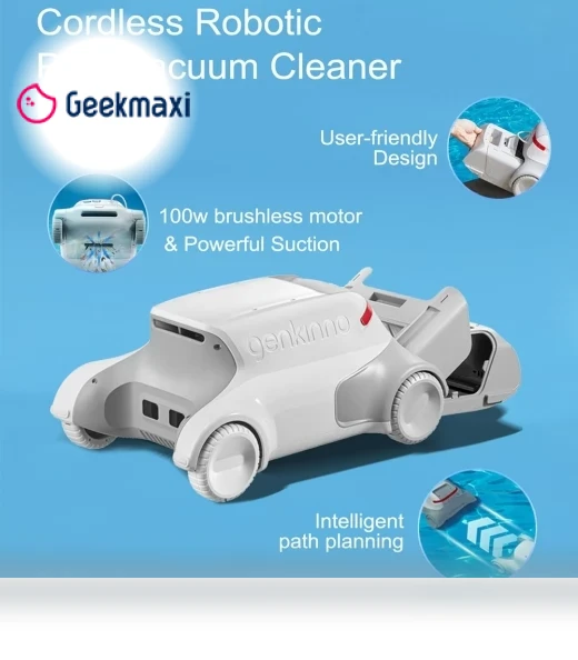 Cordless Robotic Pool Vacuum Cleaner with Smart Navigation — Automated Pool Maintenance, Genkinno