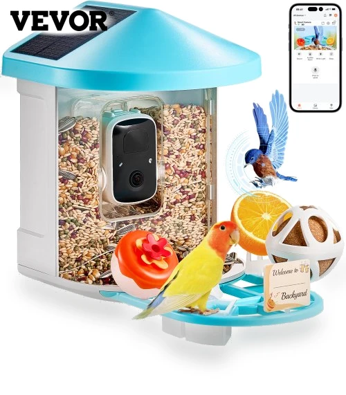 Smart Bird Feeder with Camera 2K HD, Solar-Powered — Bird Feeders, VEVOR