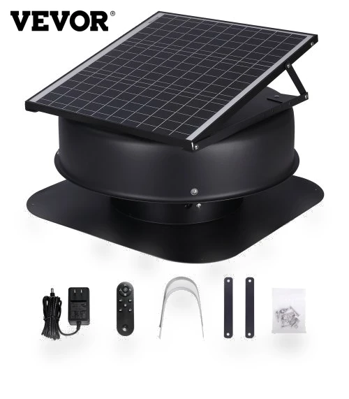 Solar Attic Fan 40W 1230 CFM with Smart Adapter — Ceiling Fans, VEVOR