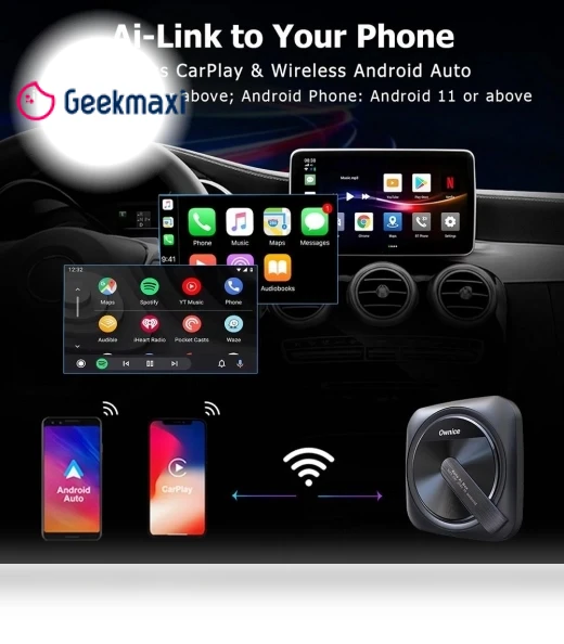 Android Auto Ai Box with 4G LTE, GPS, Split Screen Support — Stereo Receivers, Ownice
