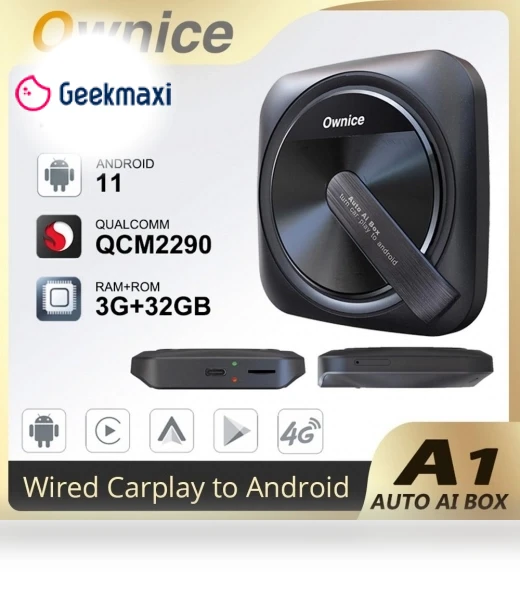 Android Auto Ai Box with 4G LTE, GPS, Split Screen Support — Stereo Receivers, Ownice