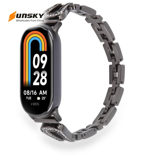 U-shaped Diamond Bracelet Metal Watch Band for Xiaomi Smart Band 9/8 — Smartwatch Straps, Xiaomi