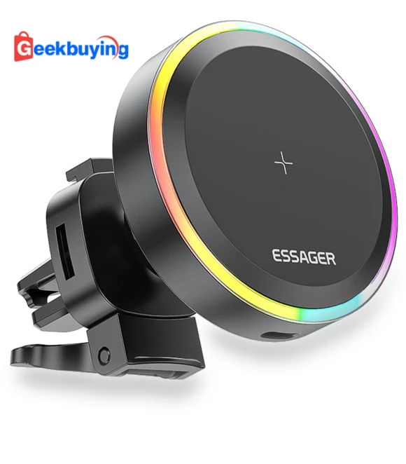 Qi 15W Car Phone Holder with RGB Magnetic Wireless Charger — Vehicle Phone Holders, ESSAGER