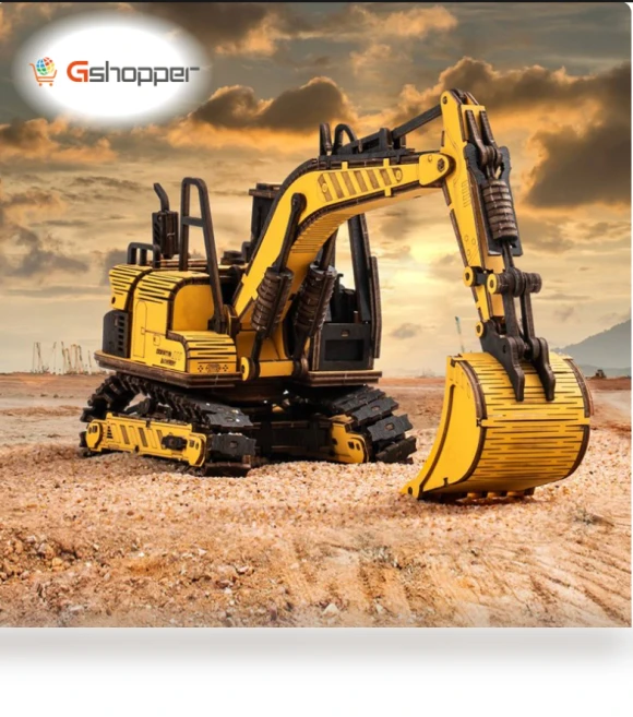 Excavator Engineering Vehicle 3D Wooden Puzzle — Construction Kits, Robotime
