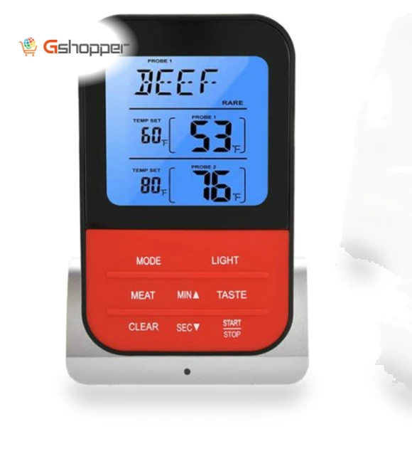 LCD Digital Food Thermometer with Dual Probe Sensors Timer — Instant-Read