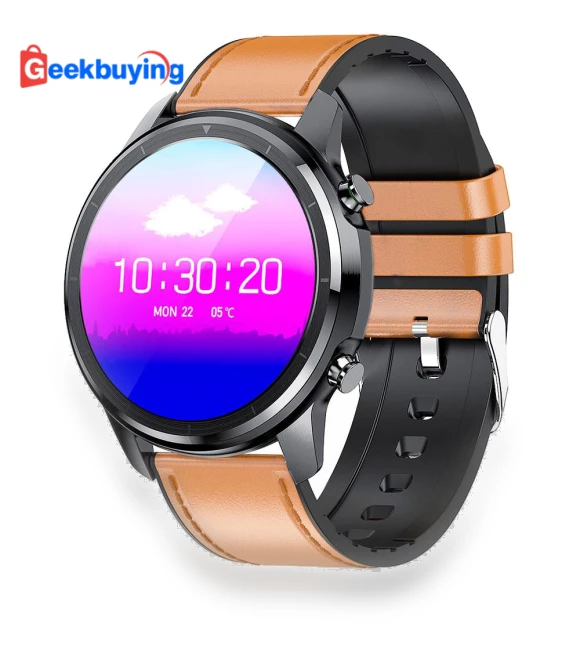 Smartwatch Full Touch HD Amoled Screen Bluetooth 5.0 Sports Fitness Watch Leather — Smartwatches, LEMFO