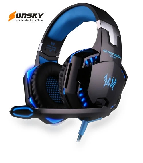 Over-ear Gaming Headset with Mic and LED Light — On-Ear Headphones, KOTION EACH